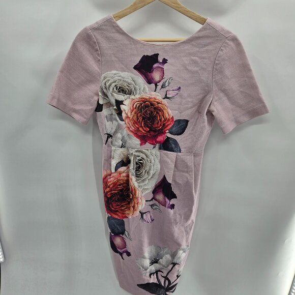 Asos Light Pink Floral Textured Back V-Neck Midi Dress Size 4 - Picture 1 of 15